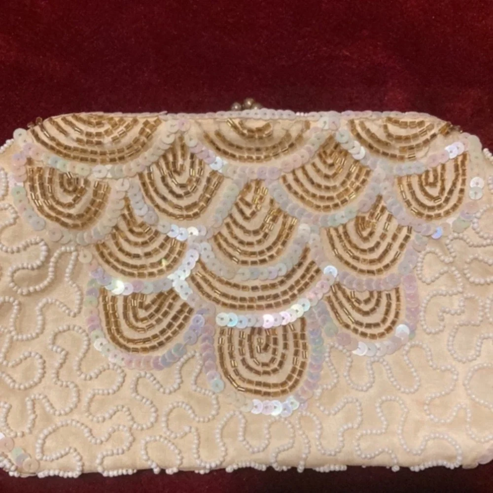 Vintage Iridescent and Gold Beaded Clutch